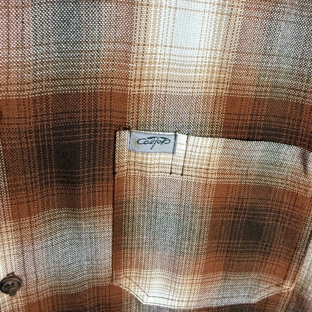 CalTop Plaid Flannel Shirt L Caramel Brown Acrylic Long Sleeve Streetwear 2000